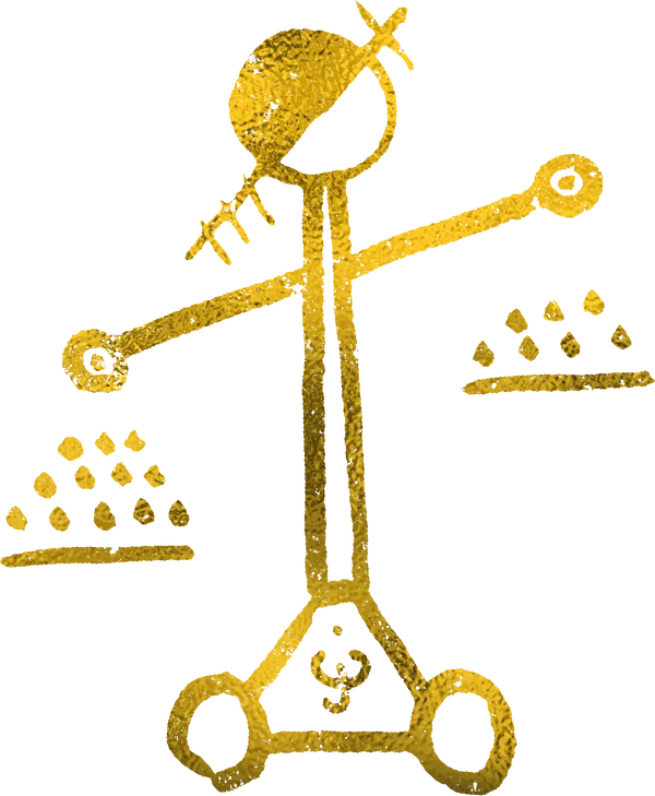 A golden sigil shaped similar to a scale used in market places
